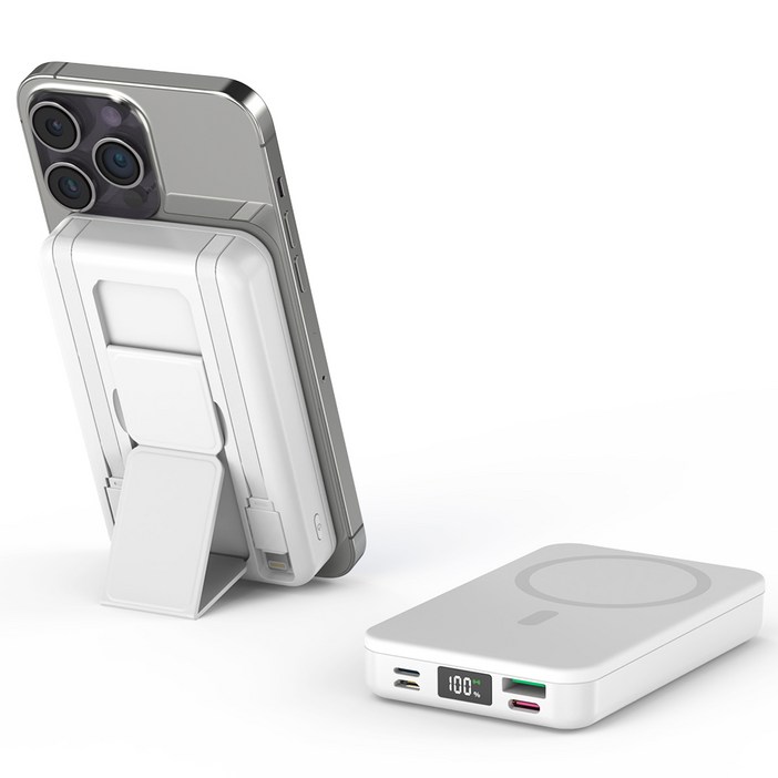 THOUSTA 맥세이프 호환 보조배터리 20000mAh 22.5W PD QC3.0 대용량 무선 고속충전 일체형 휴대용충전기, 하얀색, 1개