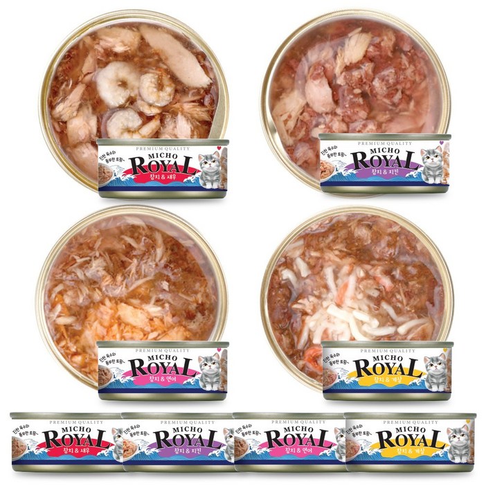 프리미엄 로얄 미쵸 캔 5종 콤보 170g x 12개입 고양이 간식 통조림, 12개, 170g 프리미엄 로얄 미쵸 캔 5종 콤보 170g x 12개입 고양이 간식 통조림, 12개, 170g