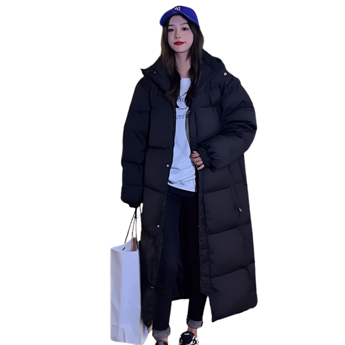 비브온 따뜻한 오버핏 여성 후드 롱 패딩