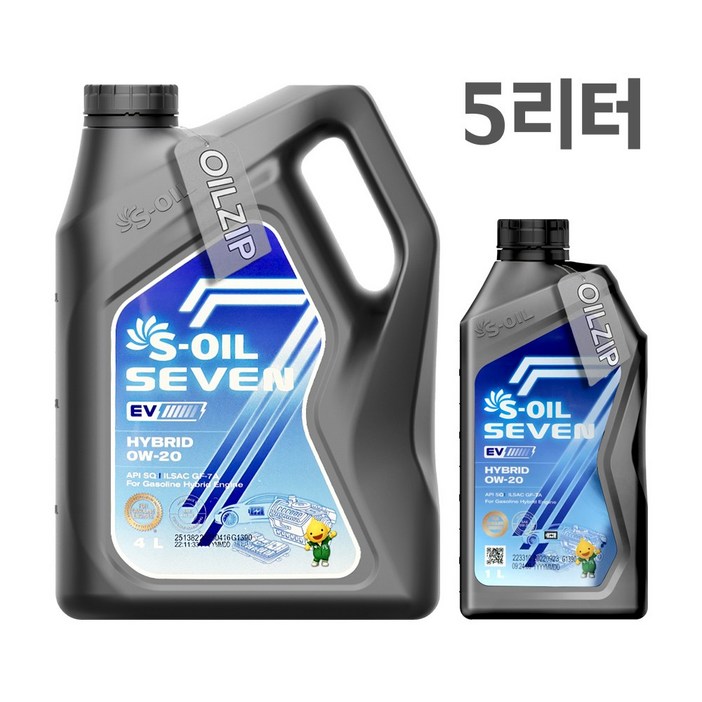 에스오일 세븐EV 하이브리드 엔진오일 0W20 1리터+4리터 5L, 0w20, 1세트, 5L