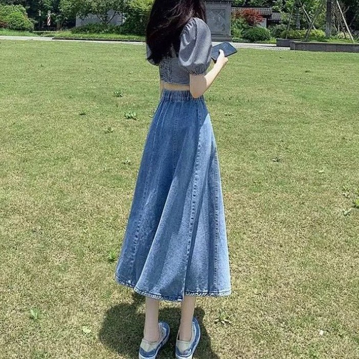 프리티글라라 캐주얼 청치마 밴드 롱 데님 스커트