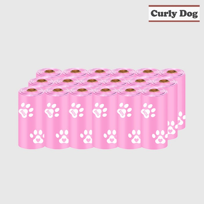 컬리독 강아지 향기나는 생분해 배변봉투 핑크풉 산책용품, 18개