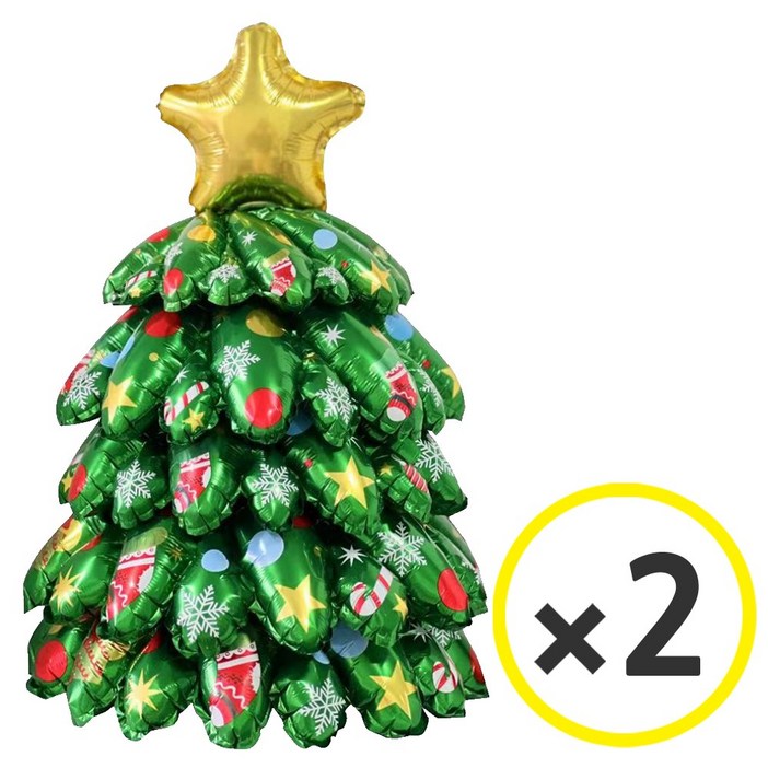 크리스마스 세트 풍선 가랜드 파티장식 소품 혼합풍선 트리 데코 홈파티용품 에브리띵스마일 1077, 1세트, 미니 스탠드 트리 은박풍선 2P