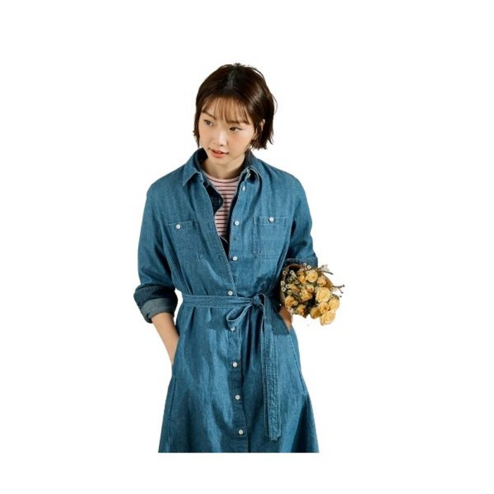 빈폴 BEANPOLE LADIES 데님 7부 소매 셔츠 원피스 블루 BF5271C03P 250466