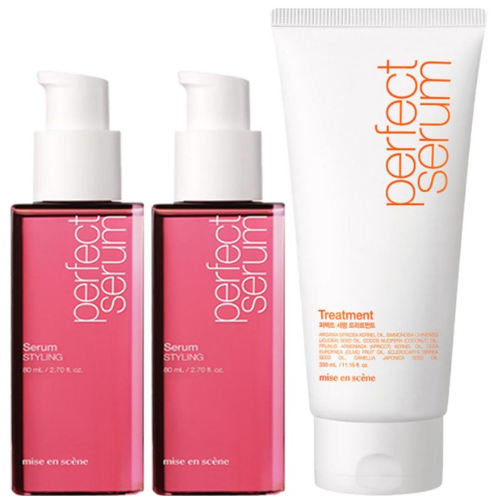 미쟝센 (리뉴얼용량UP) 퍼펙트 스타일링 세럼 리뉴얼 80ml x2개 + 퍼펙트세럼 오리지널 트리트먼트 330ml 헤어에센스