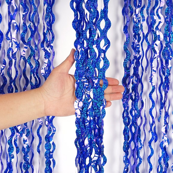 파티짱 웨이브 홀로그램 파티 커튼 장식 포토존 배경, 웨이브 파티커튼 홀로그램 블루, 4개