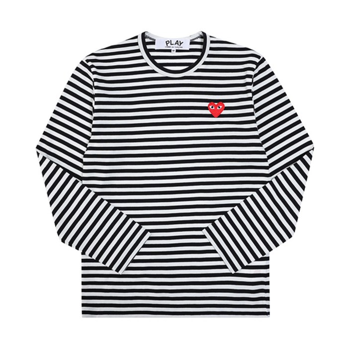 꼼데가르송 P1T164 1 AXT164051 1 PLAY 플레이 레드 하트 와펜 스트라이프 남성 긴팔티