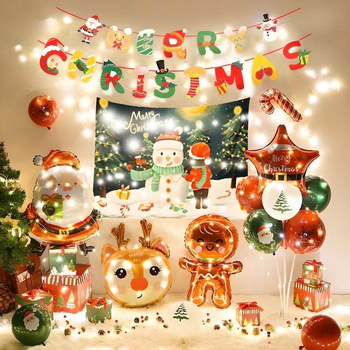 Hyades  크리스마스 앵두전구 은박풍선 장식 가랜드 세트, 1세트, C타입