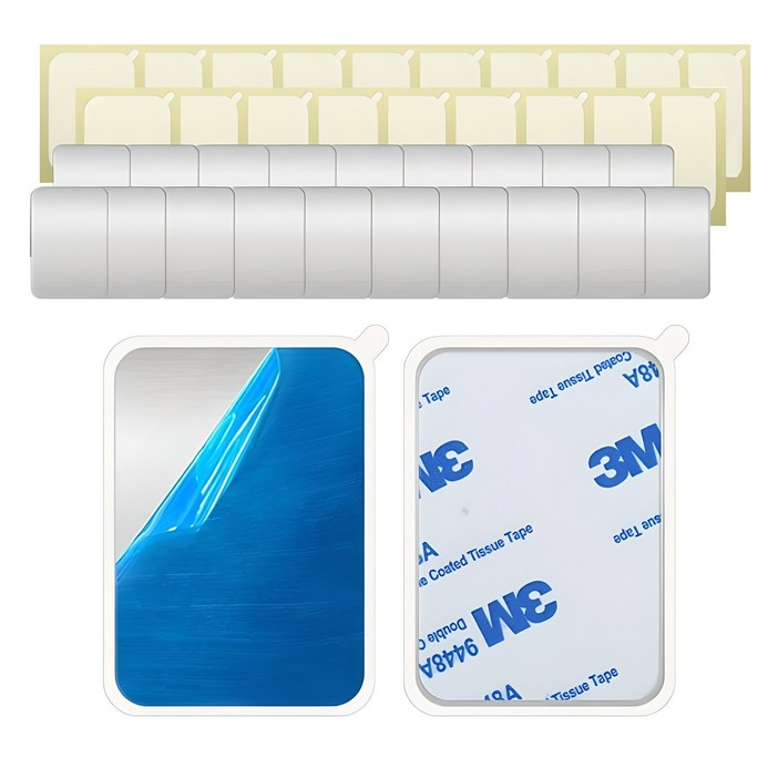 차이나다 휴대폰 거치대용 사각 스틸 자석 플레이트 20p  보호필름 20p 세트, 1개, 실버