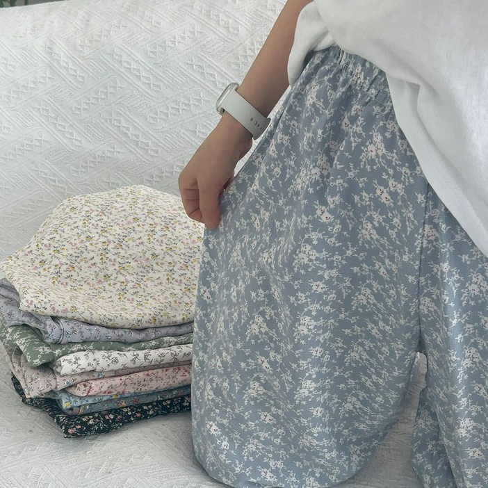 1+1 통편한 꽃 조거 잠옷바지 고쟁이 밴딩팬츠 파자마 홈웨어 가을 바캉스 인견