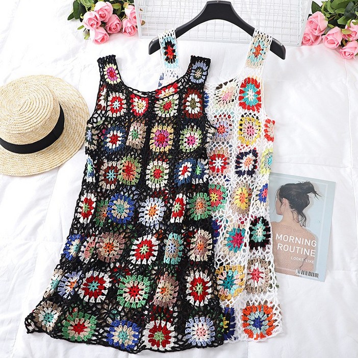 크로쉐 원피스 니트 크로셰 뜨게 손뜨개 일본여행 옷차림 휴가지 뷔에스트 원피스