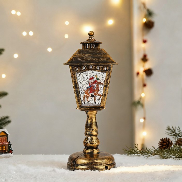 크리스마스 오르골 워터볼 랜턴 LED 무드등 워터 스노우볼 램프 인테리어소품 선물 8곡 크리스마스 음악, 1개, 가로등산타