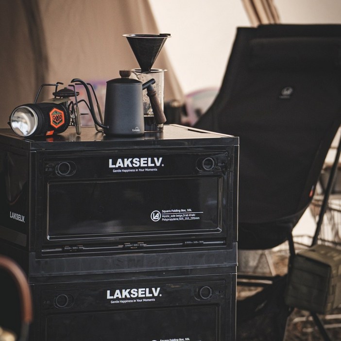 락셀 캠핑 폴딩박스 오픈형  상판포함, 블랙, 1단