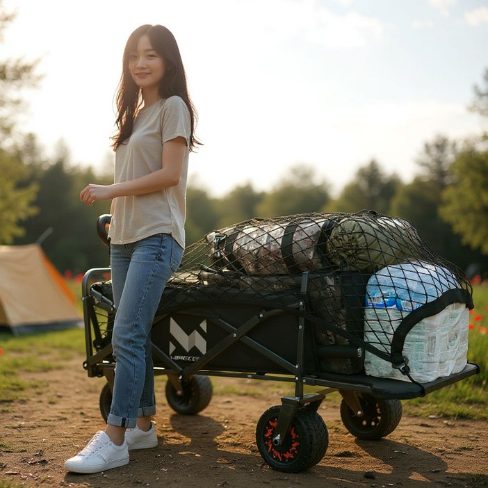 미래셀 스마트 전동 웨건 캠핑 왜건 카트 광폭타이어 접이식카트 롤테이블 그물망, 1세트, 블랙