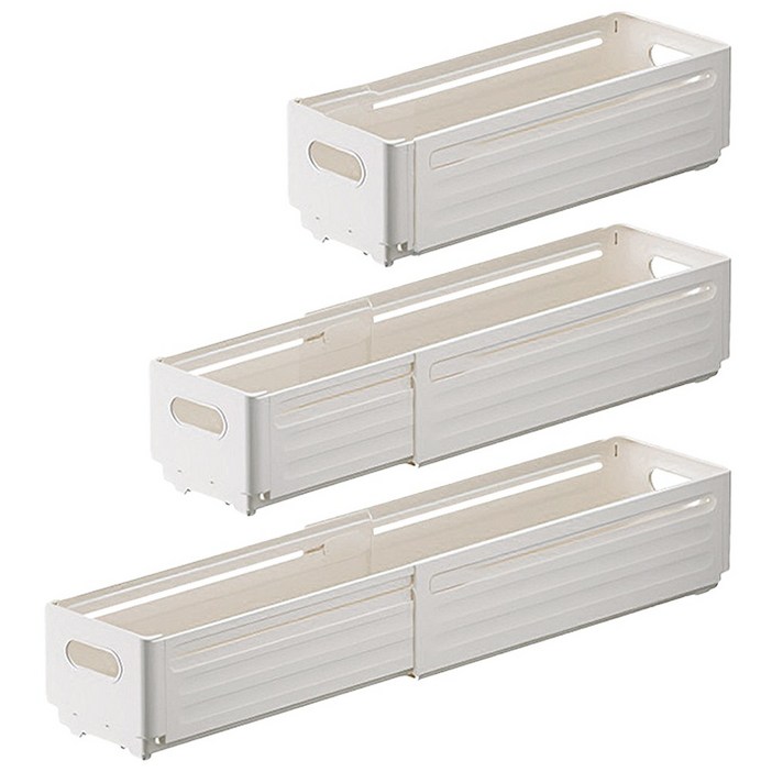 아모란나 다용도 길이조절 주방 수납 정리함, 3개, 화이트