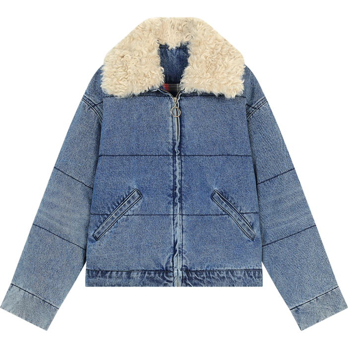 ELFSACK 여성 오버사이즈 데님자켓 빈티지 퍼카라 겨울 보온 캐주얼 스타일 외투