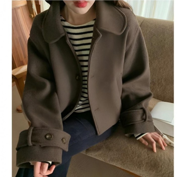 겨울 여성 싱글 카라넥 겨울 싱글 기모 아우터 코트 코트 숏 캐주얼