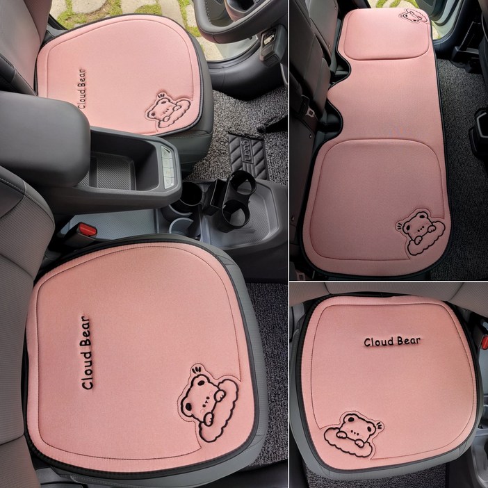 더반디 귀여운 곰돌이 인테리어 자동차 방석 앞좌석 뒷좌석 세트, 1세트, 클라우드 핑크