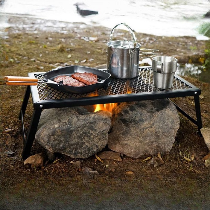 캠핑 화목난로 테이블 접이식 메쉬 피크닉 선반 철망 거치대