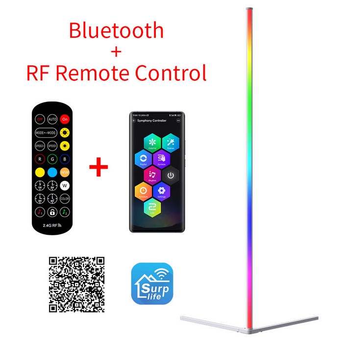 55 코너 LED 140cm 밍이 라이트 무드 플로어 인테리어 장식 침실 서 가능한 RGB 램프 APP 스마트 홈 거실 인치