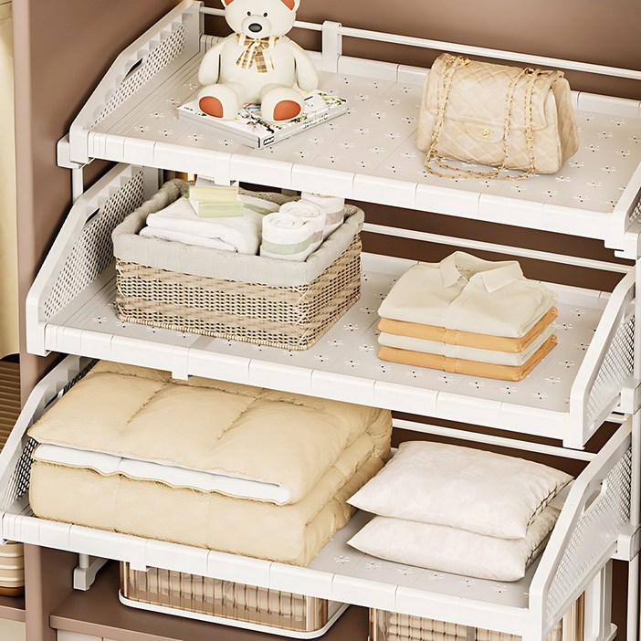 홈비 적층형 슬라이딩 옷장 수납 옷정리 트레이 선반, 1개, 화이트(높은 특대형)