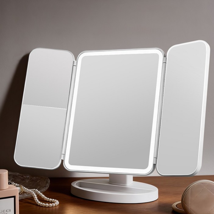 YOPENCE 충전식 LED 화장 조명거울 3단 확대 무선 탁상거울