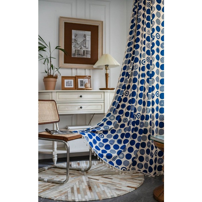 24평거실커튼 34평거실커튼 블루 폴카닷 안방