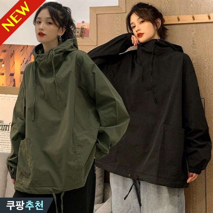 120kg까지 여성 봄 가을 카고 무지 후드티 바람막이 빅사이즈 날씬해 보이는 오버핏 솔리드 심플 박스 BF 포켓 아우터 하프 간절기 긴팔티셔츠 캐주얼 데일리 여자 풀오버 맨투맨