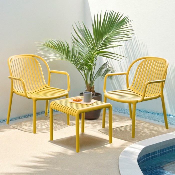 몬스 라운지 2인 야외 실내 카페 티 테이블 의자 세트, 화이트