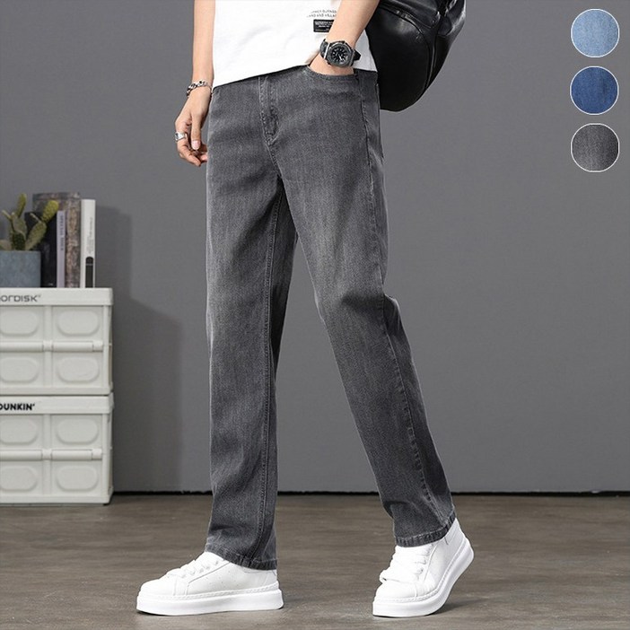 wassup 남자 청바지 여름용 얇은 텐셀데님팬츠  일자 슬랙스 쿨진 편한 빅 사이즈 팬츠