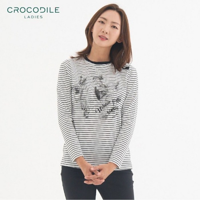 올리비아하슬러 크로커다일레이디  캐쥬얼 스트라이프 라운드 티셔츠_CLBFTS206