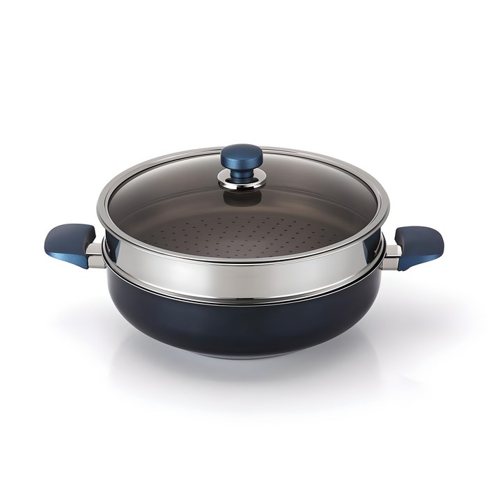 해피콜 클래식 다이아몬드 블루 파티웍  뚜껑  찜기 세트, 30cm, 1세트