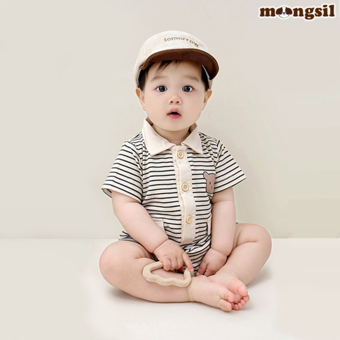 몽실이 스트라이프 카라 반팔우주복