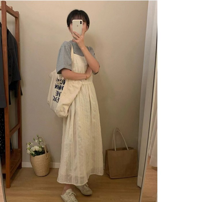 여성 러블리 레이스 뷔스티에 롱 원피스 빅사이즈 박시핏 나시레이스원피스