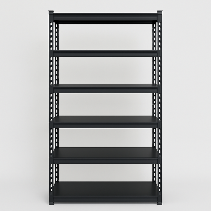 6단 철재선반 스탠드선반 무볼트앵글 선반 조립식 스피드랙 고릴라랙 경량랙 펜트리정리 창고정리 수납, 6단, 블랙