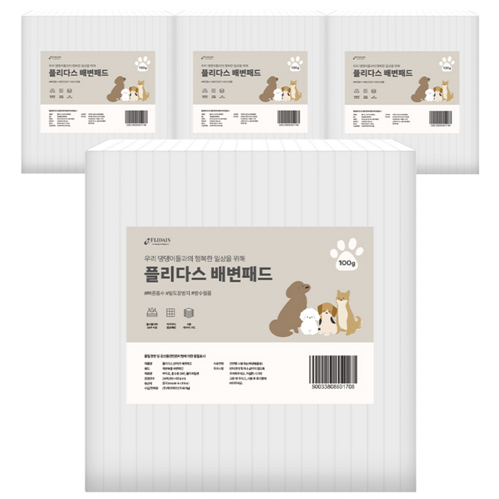 플리다스 강아지 배변패드 15g100g 소형대형특대형 4팩 모음, 4개, 20개입