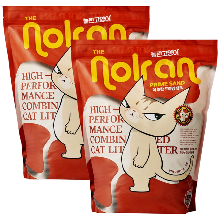 [무료배송] 놀란고양이 신개념 카사바모래 더 놀란 프라임 샌드 고양이모래 강력 탈취 응고 4.5kg x2개 (총 9kg), 1세트/무향, 2개, 4.5kg