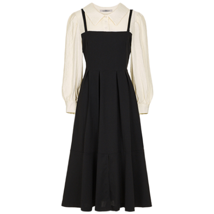 셔츠 카라 배색 핀턱 원피스BI6S1OP3001