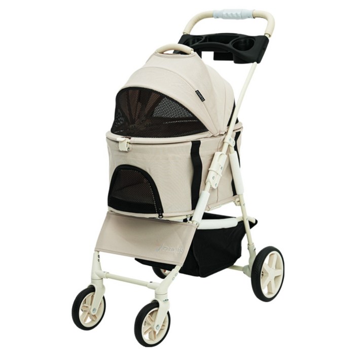 플리다스 실속형 원터치 펫 유모차 개모차 애견 반려견 경량 퀵폴딩 분리형 소형견 중형견, 크림베이지, 1개