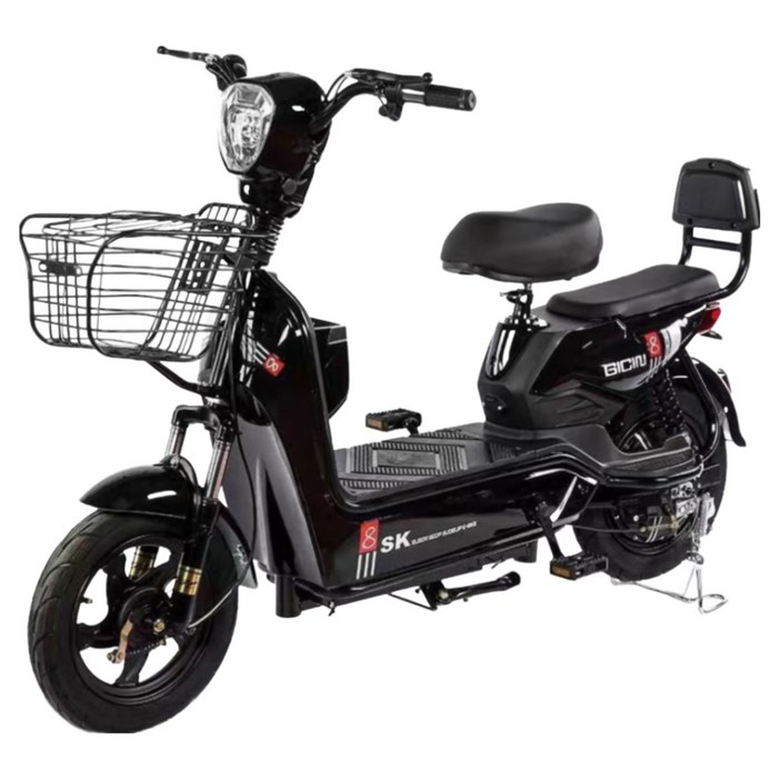 아트테크 SK 전동자전거 전기자전거 바이크 효도 부모님 여행 선물 고내구성 전기스쿠터 리튬배터리 분리가능 1인용 2인용 2인승 여성용 남성용 시골 농촌 농업용 전기자토바이 펫바이크, 1개, 블랙 14A리튬배터리43km