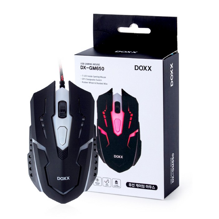 DOXX LED 유선 게이밍 마우스, 블랙, DXGM650 DOXX LED 유선 게이밍 마우스, 블랙, DXGM650