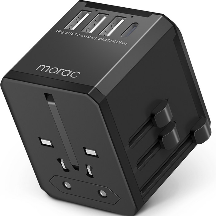 모락 브리큐 USB 4포트 여행용 멀티 플러그 어댑터 MRBRIQ01, 1개