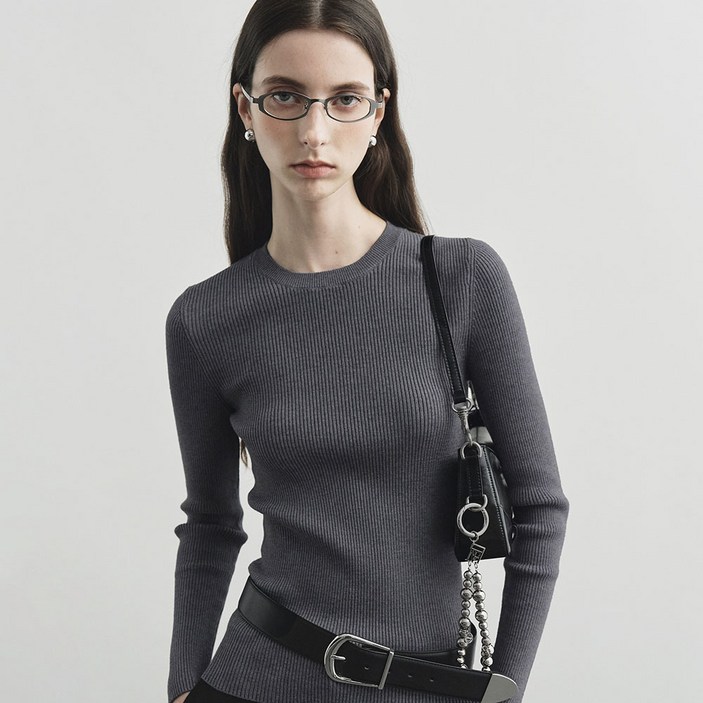 몽돌 여성용 라운드 넥 골지 니트 MDKT062