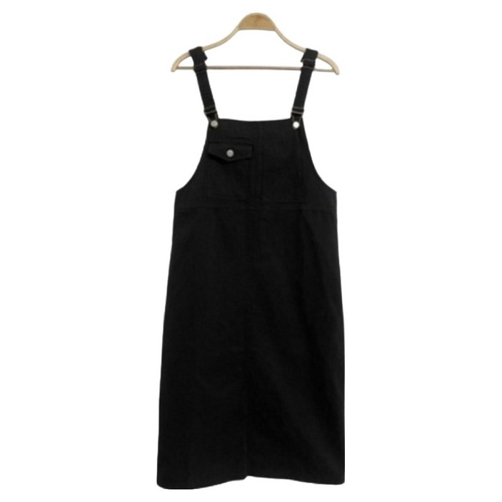 시크블랙 크레킨 베이직 심플 코튼 포켓 멜빵 원피스 cpops10437c5c