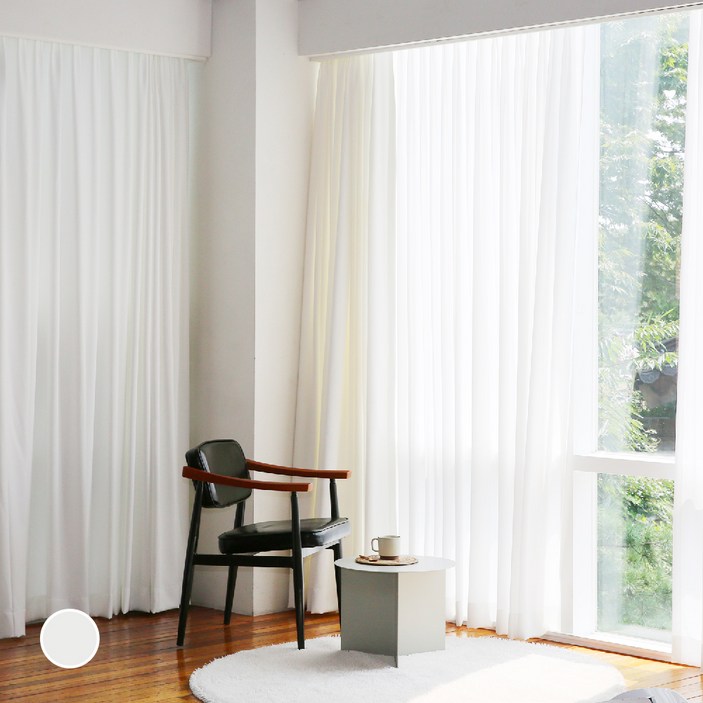 윈도우드레스 차르르 화이트 쉬폰 커튼 2p  커튼끈 랜덤발송  플라스틱 후사고리