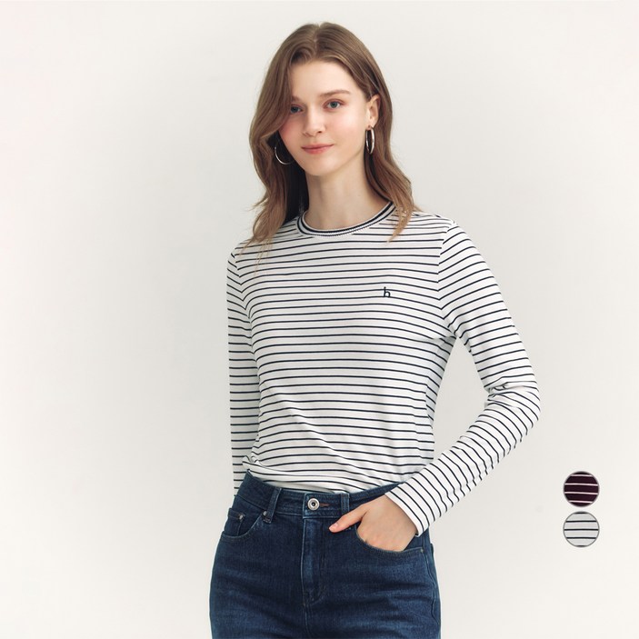 헤지스 여성용 스트라이프 긴팔 티셔츠