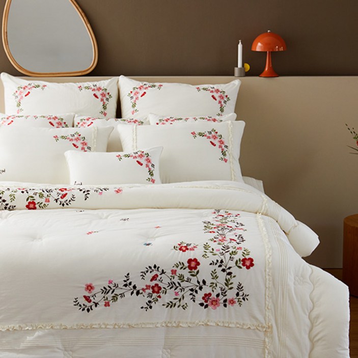 효재 광목자수 차렵침구세트 와일드로즈