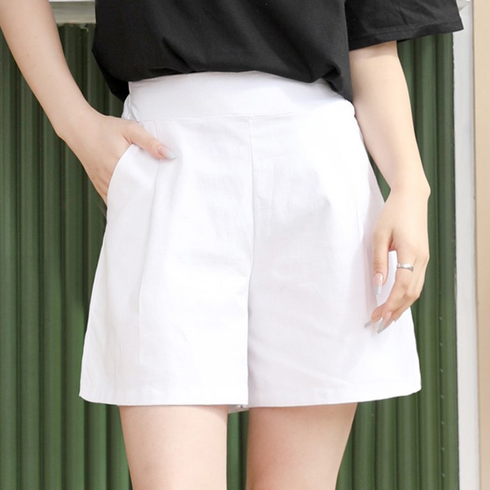 턴키 여성용 통기성 빅사이즈 린넨 스판 면 마 밴딩 반바지
