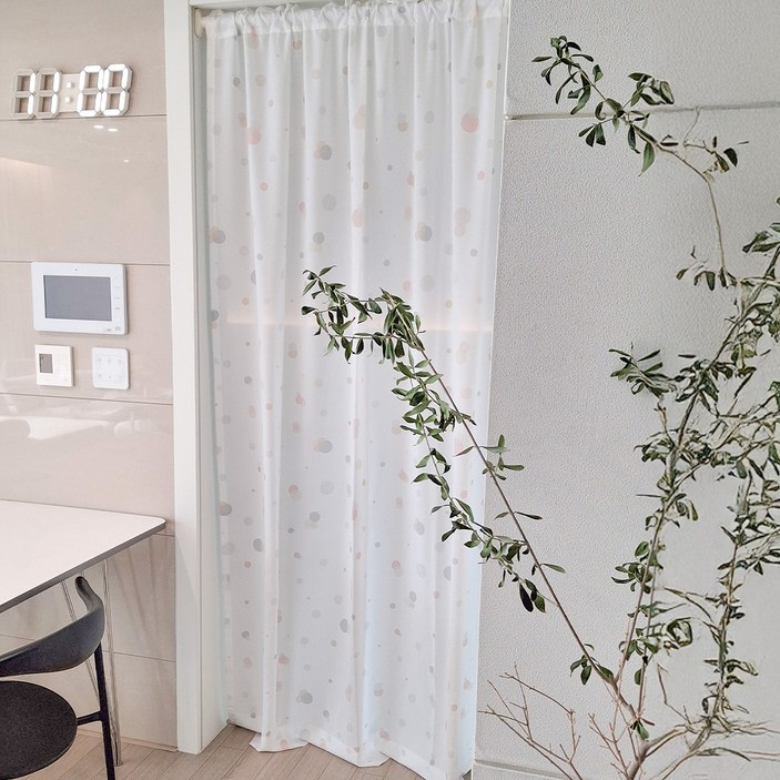 뷰하우스 봉집형 무지개도트 쉬폰커튼 롱타입