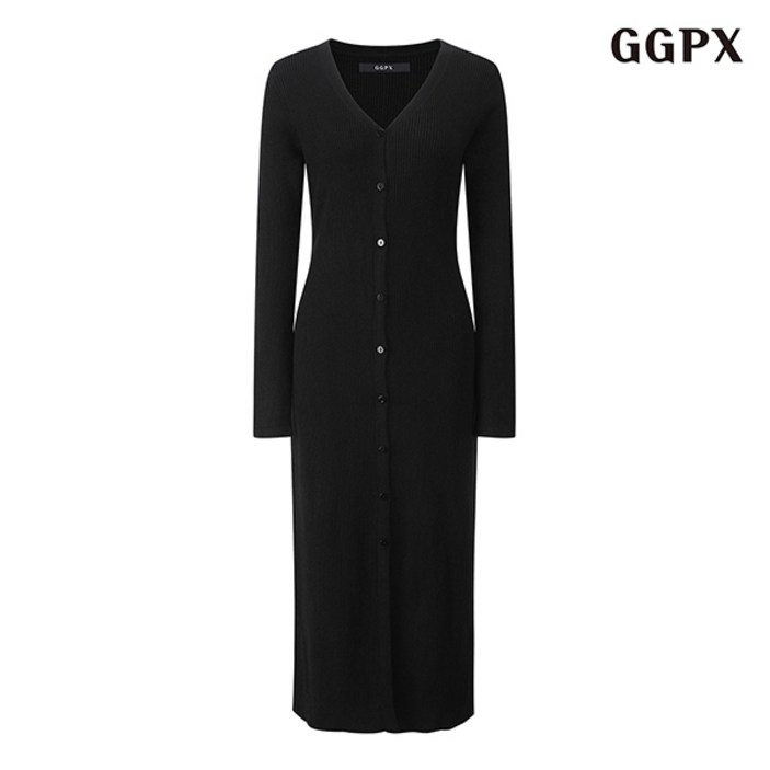 GGPX 정상가:99,000원 | 페미닌 V넥 슬림핏 니트 긴팔 롱 원피스 (GOCOW019D)